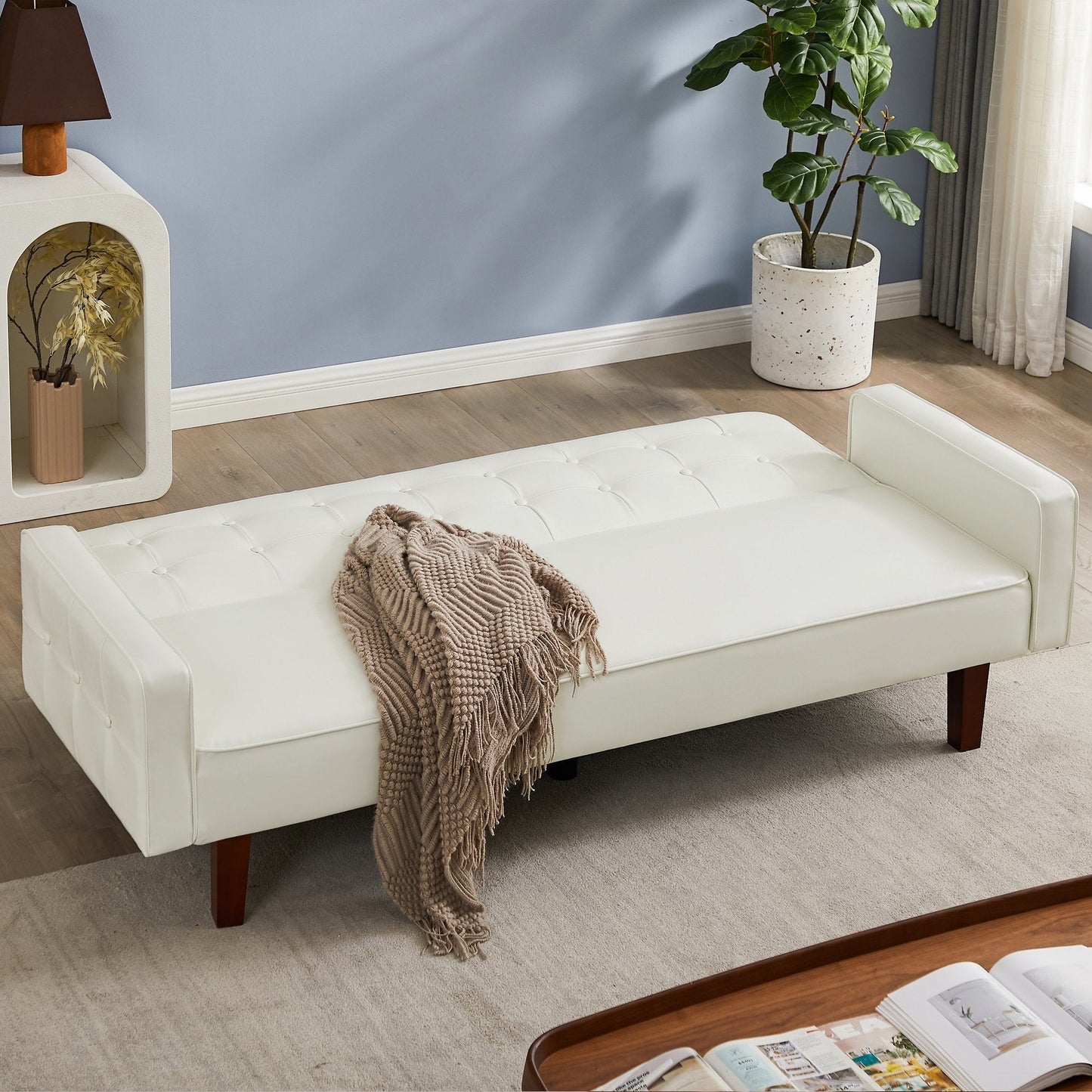 Canapé-lit futon convertible en similicuir pour salon, capitonné, pour chambre à coucher