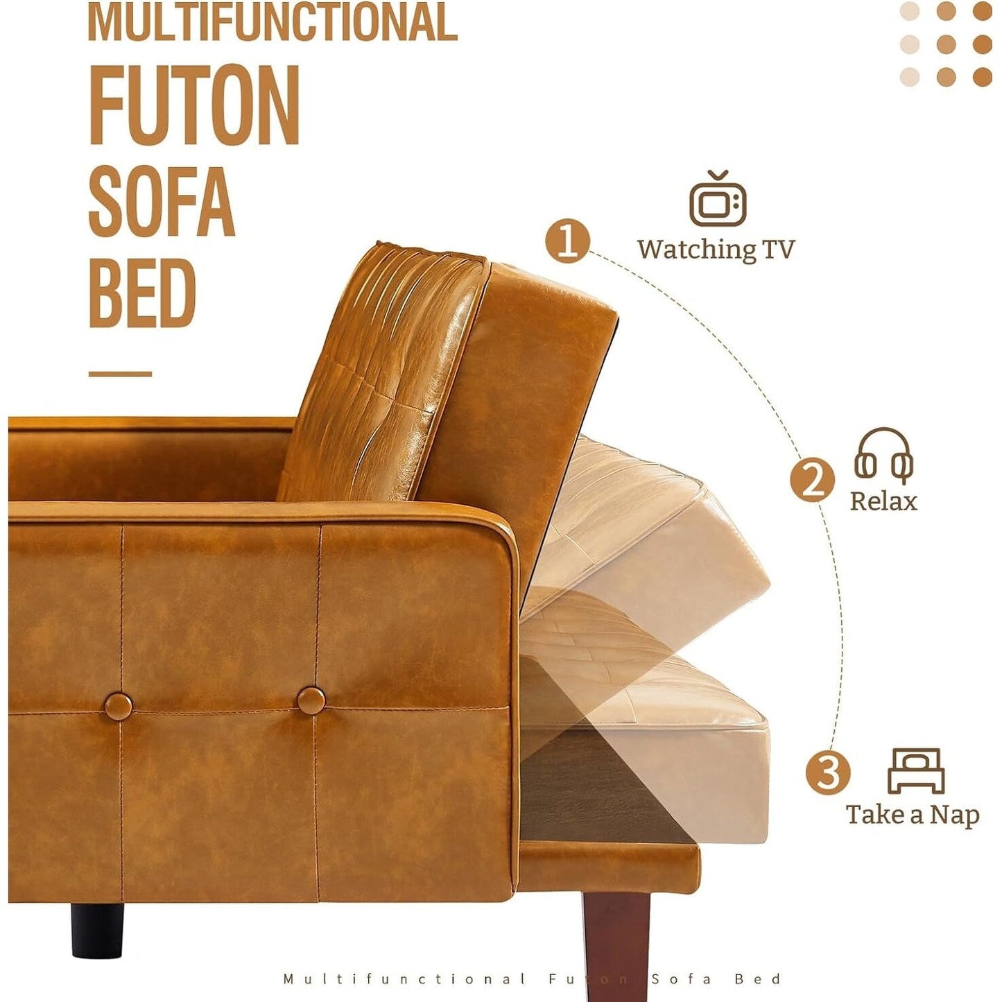 Canapé-lit futon convertible en similicuir pour salon, capitonné, pour chambre à coucher