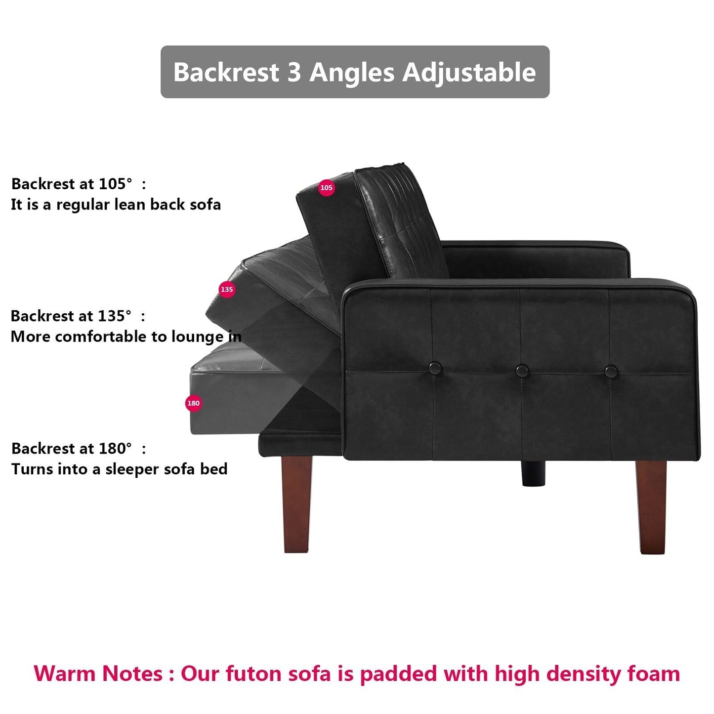 Canapé-lit futon convertible en similicuir pour salon, capitonné, pour chambre à coucher