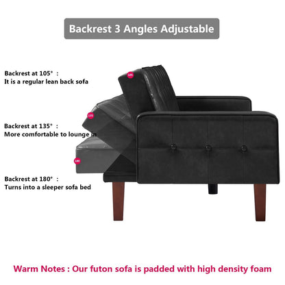 Canapé-lit futon convertible en similicuir pour salon, capitonné, pour chambre à coucher