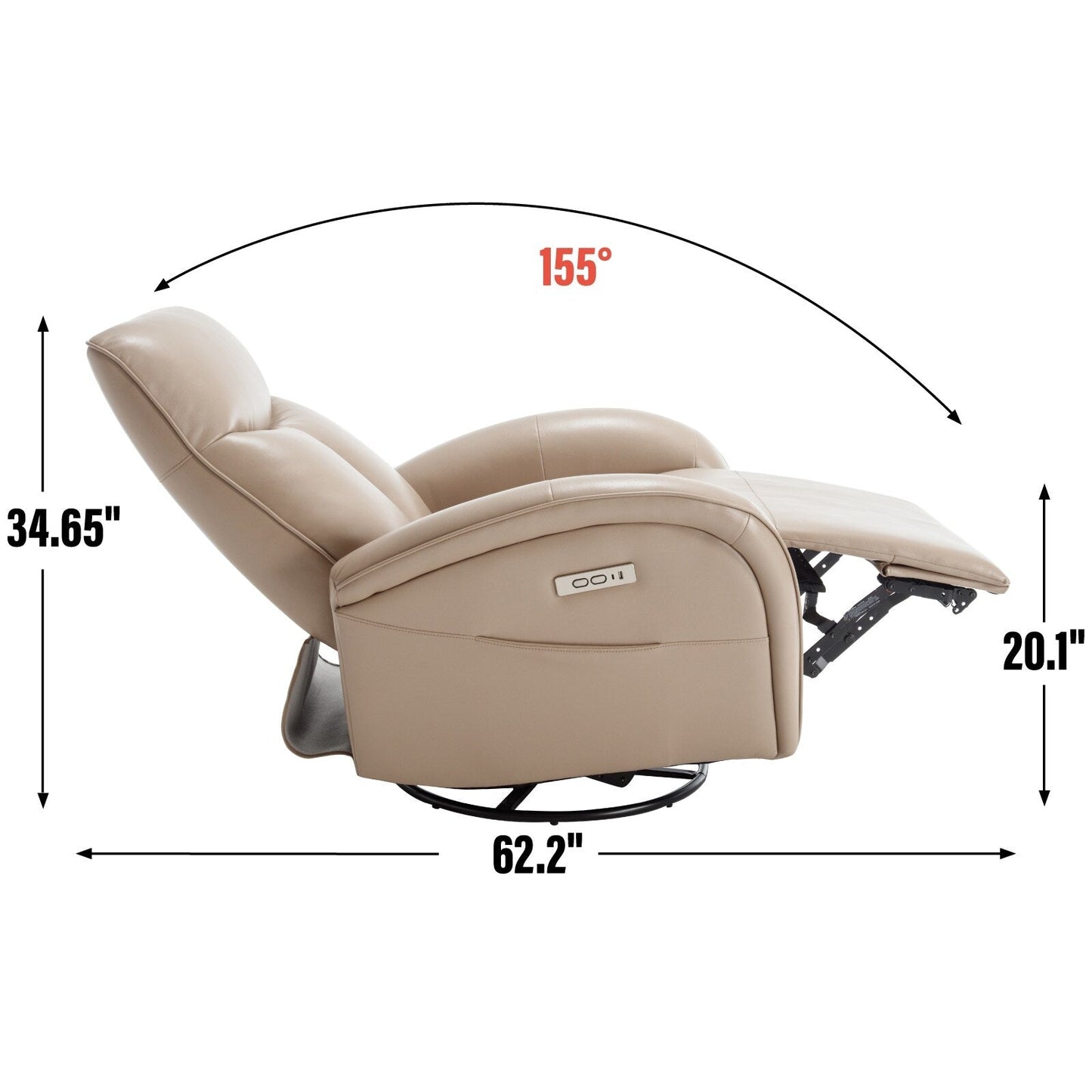 Fauteuil inclinable pivotant à 270° en cuir synthétique avec 2 poches latérales, ports USB et Type-C