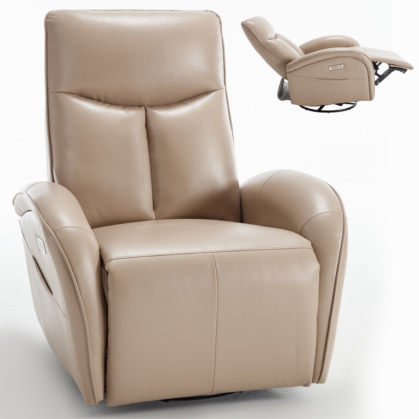Fauteuil inclinable pivotant à 270° en cuir synthétique avec 2 poches latérales, ports USB et Type-C