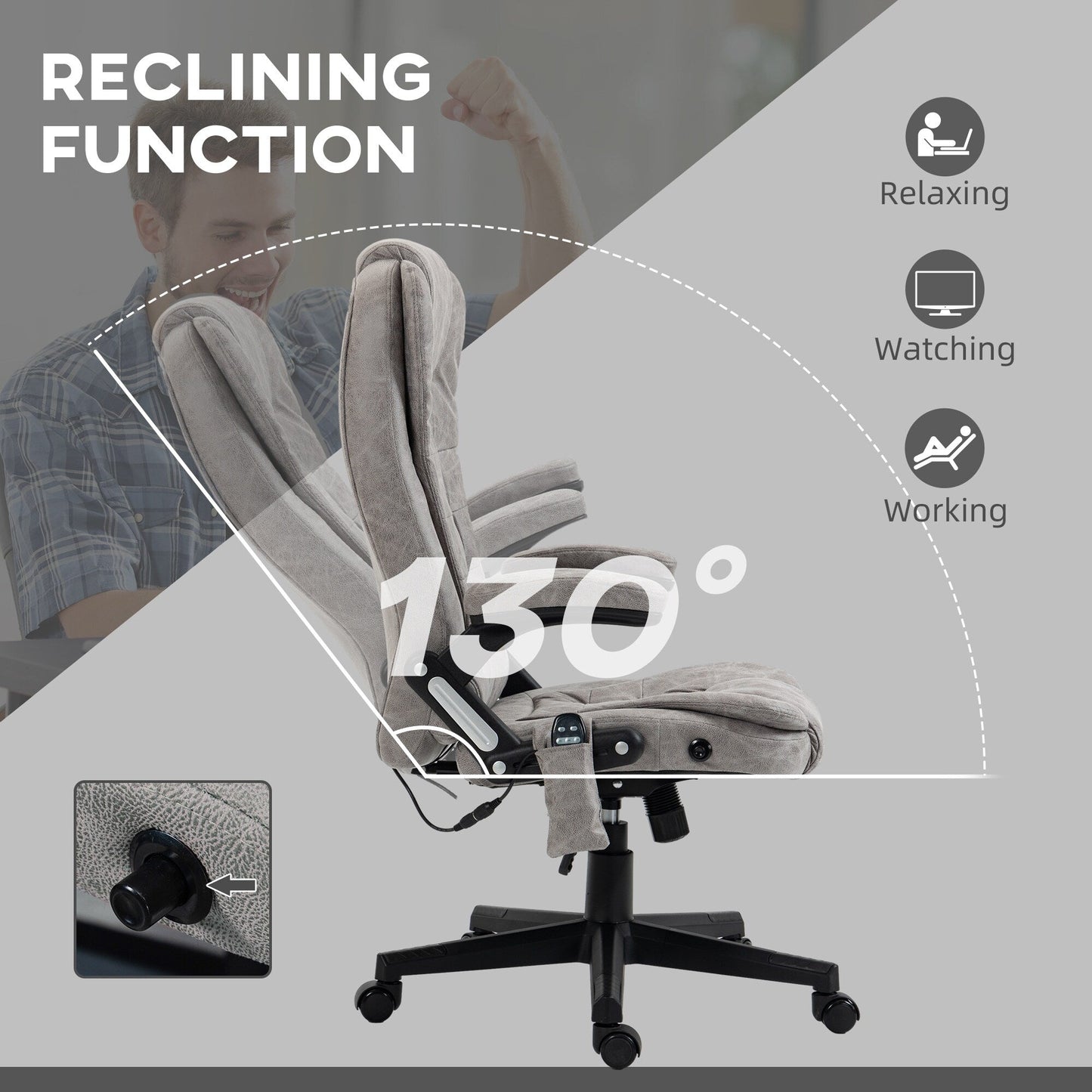 Fauteuil de bureau inclinable pivotant à 360° en cuir synthétique avec massage par vibrations, chauffage lombaire et hauteur réglable
