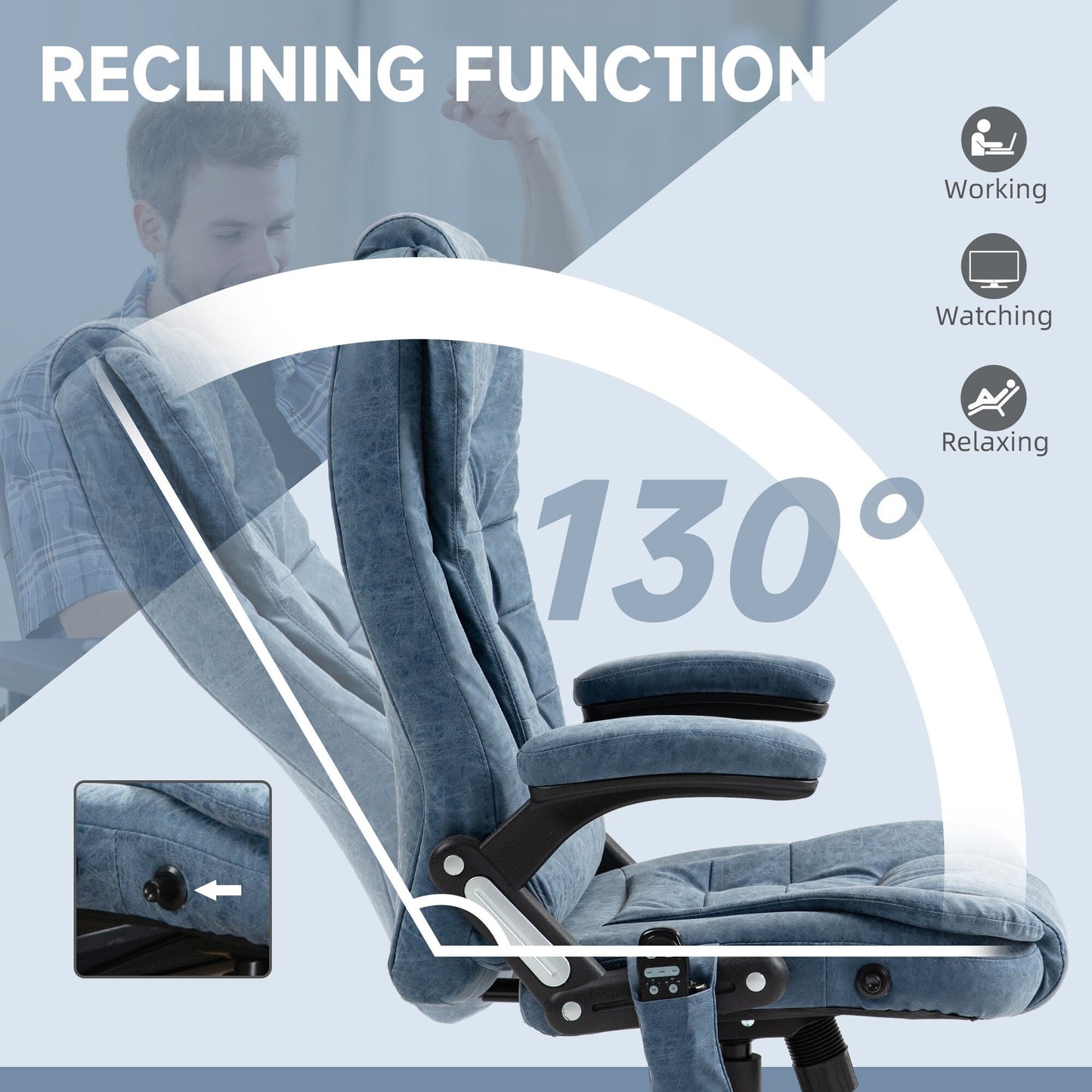 Fauteuil de bureau inclinable pivotant à 360° en cuir synthétique avec massage par vibrations, chauffage lombaire et hauteur réglable