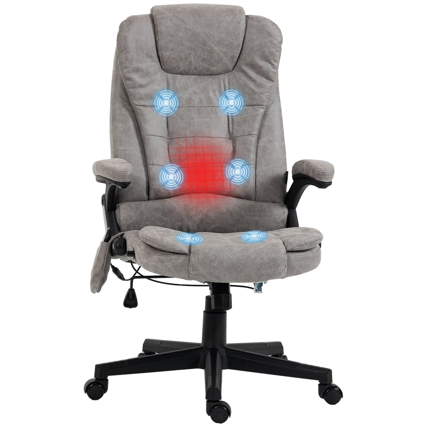 Fauteuil de bureau inclinable pivotant à 360° en cuir synthétique avec massage par vibrations, chauffage lombaire et hauteur réglable
