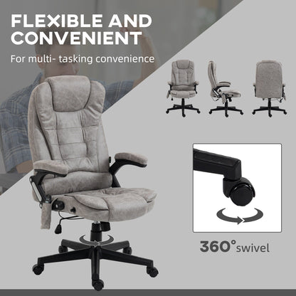 Fauteuil de bureau inclinable pivotant à 360° en cuir synthétique avec massage par vibrations, chauffage lombaire et hauteur réglable