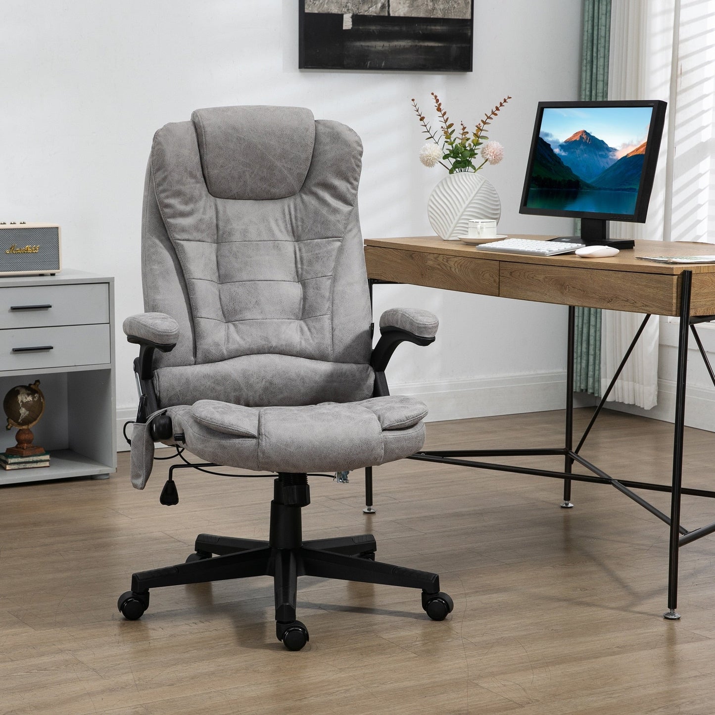 Fauteuil de bureau inclinable pivotant à 360° en cuir synthétique avec massage par vibrations, chauffage lombaire et hauteur réglable