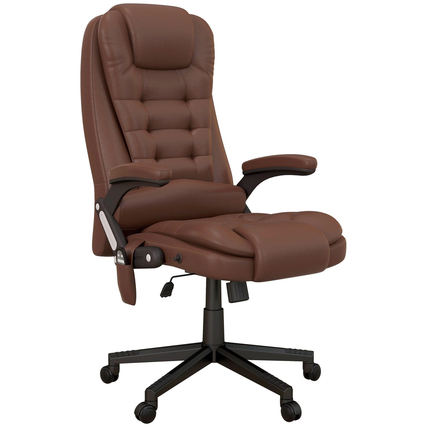Fauteuil de bureau inclinable pivotant à 360° en cuir PU avec dossier haut et massage par vibrations, chauffage lombaire et hauteur réglable