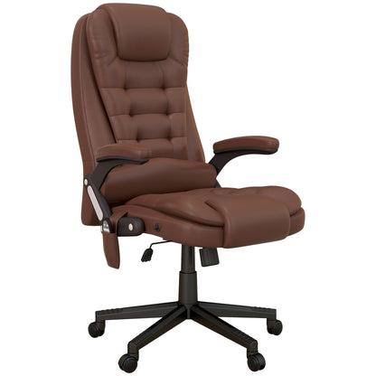 Fauteuil de bureau inclinable pivotant à 360° en cuir PU avec dossier haut et massage par vibrations, chauffage lombaire et hauteur réglable