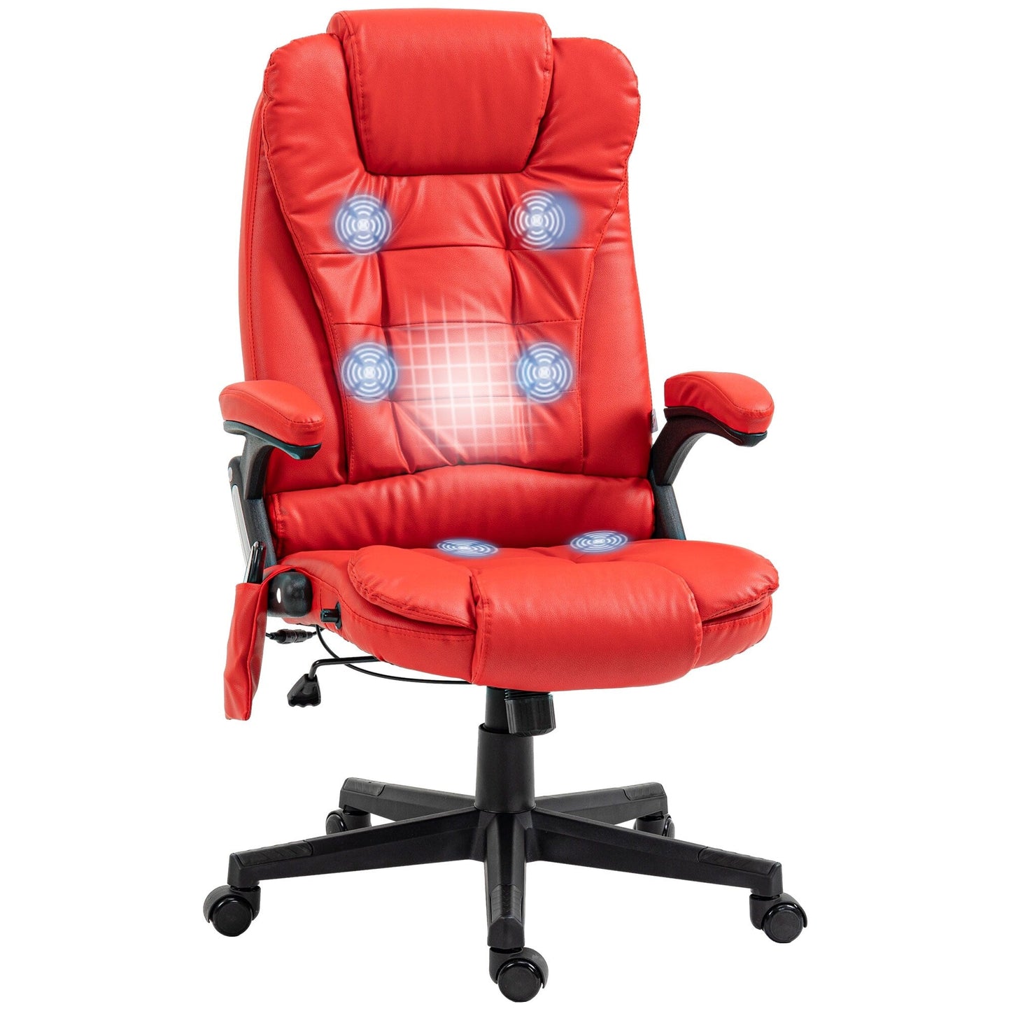 Fauteuil de bureau inclinable pivotant à 360° en cuir PU avec massage par vibration, chauffage lombaire et hauteur réglable