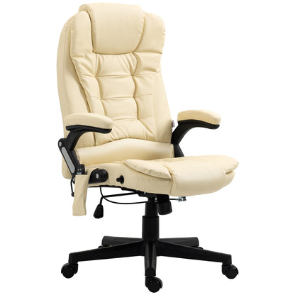 Fauteuil de bureau inclinable pivotant à 360° en cuir PU avec massage par vibration, chauffage lombaire et hauteur réglable