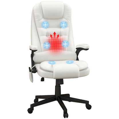 Fauteuil de bureau inclinable pivotant à 360° en cuir PU avec dossier haut et massage par vibrations, chauffage lombaire et hauteur réglable