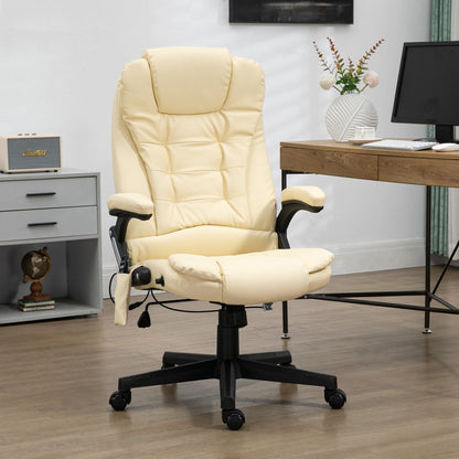 Fauteuil de bureau inclinable pivotant à 360° en cuir PU avec massage par vibration, chauffage lombaire et hauteur réglable