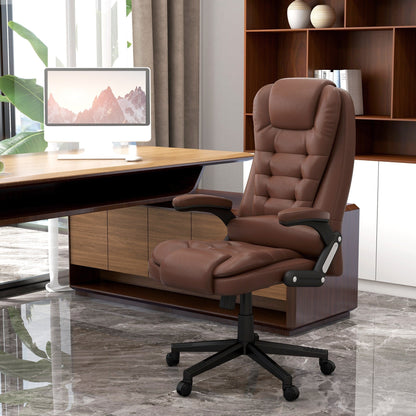Fauteuil de bureau inclinable pivotant à 360° en cuir PU avec dossier haut et massage par vibrations, chauffage lombaire et hauteur réglable