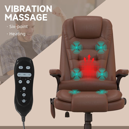 Fauteuil de bureau inclinable pivotant à 360° en cuir PU avec dossier haut et massage par vibrations, chauffage lombaire et hauteur réglable