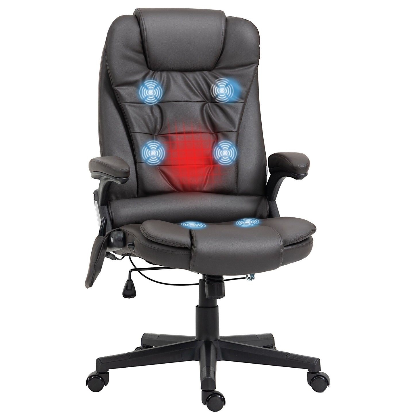 Fauteuil de bureau inclinable pivotant à 360° en cuir PU avec massage par vibration, chauffage lombaire et hauteur réglable
