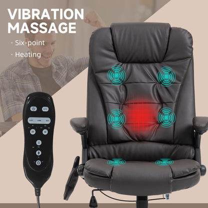 Fauteuil de bureau inclinable pivotant à 360° en cuir PU avec massage par vibration, chauffage lombaire et hauteur réglable