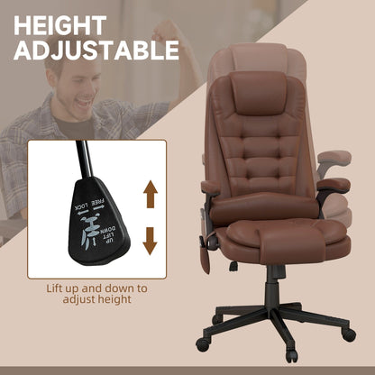 Fauteuil de bureau inclinable pivotant à 360° en cuir PU avec dossier haut et massage par vibrations, chauffage lombaire et hauteur réglable