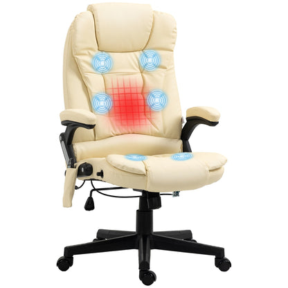 Fauteuil de bureau inclinable pivotant à 360° en cuir PU avec massage par vibration, chauffage lombaire et hauteur réglable