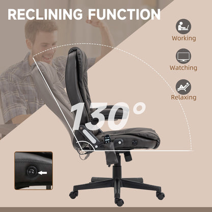 Fauteuil de bureau inclinable pivotant à 360° en cuir PU avec massage par vibration, chauffage lombaire et hauteur réglable