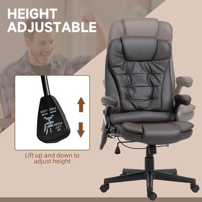 Fauteuil de bureau inclinable pivotant à 360° en cuir PU avec massage par vibration, chauffage lombaire et hauteur réglable