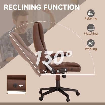 Fauteuil de bureau inclinable pivotant à 360° en cuir PU avec dossier haut et massage par vibrations, chauffage lombaire et hauteur réglable