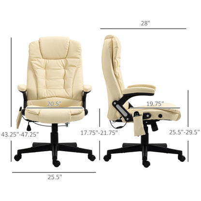 Fauteuil de bureau inclinable pivotant à 360° en cuir PU avec massage par vibration, chauffage lombaire et hauteur réglable
