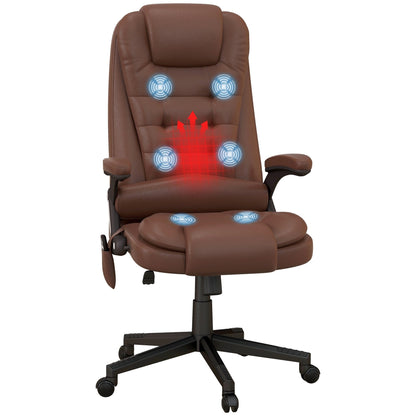 Fauteuil de bureau inclinable pivotant à 360° en cuir PU avec dossier haut et massage par vibrations, chauffage lombaire et hauteur réglable