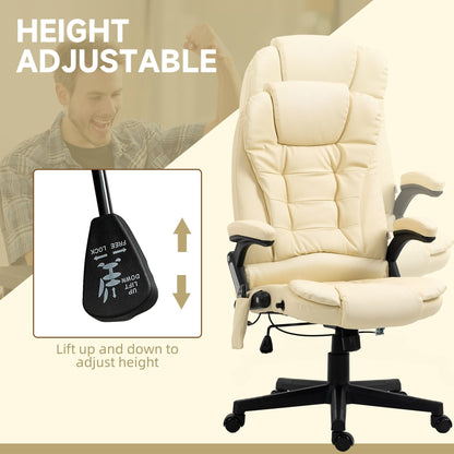 Fauteuil de bureau inclinable pivotant à 360° en cuir PU avec massage par vibration, chauffage lombaire et hauteur réglable