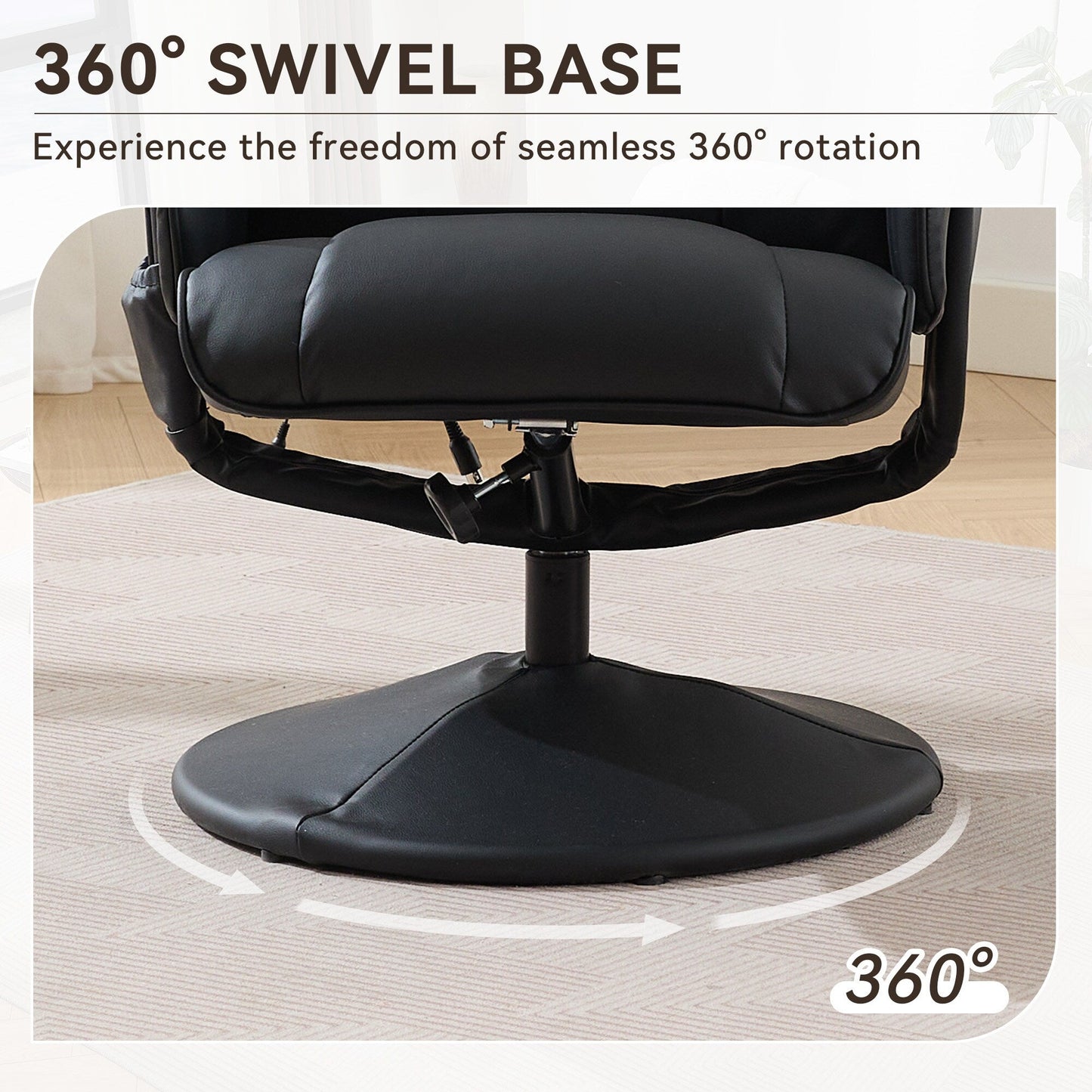 Fauteuil inclinable massant pivotant à 360° en cuir PU avec ottoman, siège massant et chauffant, dossier réglable à 140°