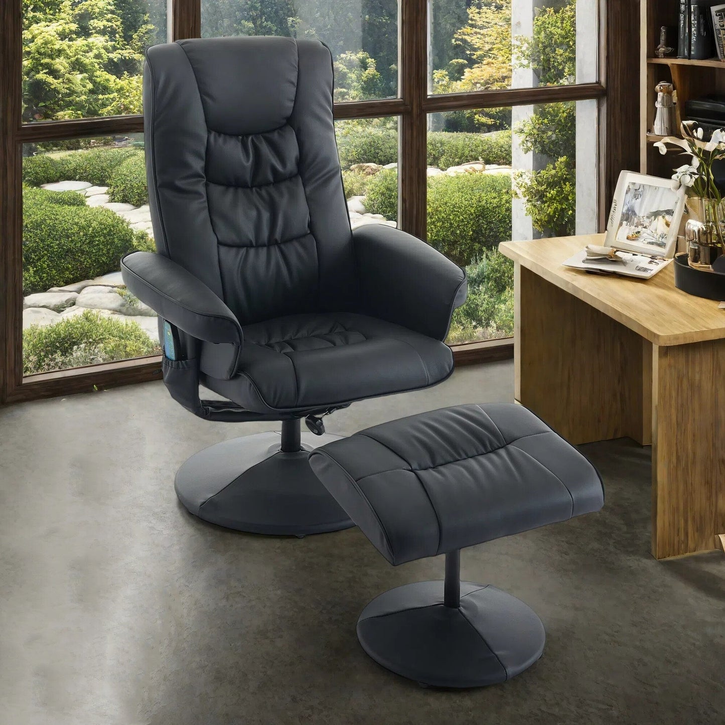 Fauteuil inclinable massant pivotant à 360° en cuir PU avec ottoman, massage et siège chauffant