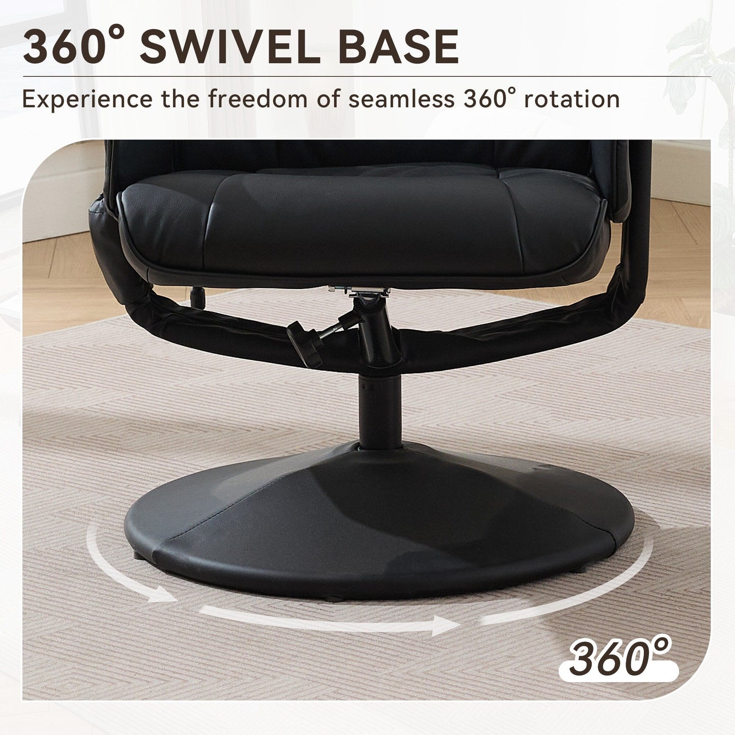 Fauteuil inclinable massant pivotant à 360° en cuir PU avec ottoman, massage et siège chauffant