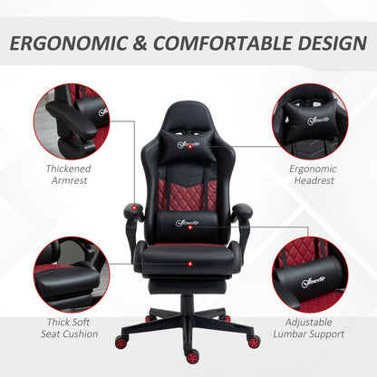 Fauteuil de jeu inclinable pivotant à 360° en cuir synthétique avec repose-pieds, appui-tête, support lombaire et hauteur réglable