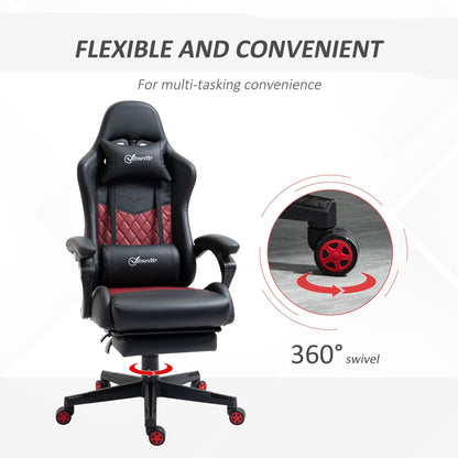 Fauteuil de jeu inclinable pivotant à 360° en cuir synthétique avec repose-pieds, appui-tête, support lombaire et hauteur réglable