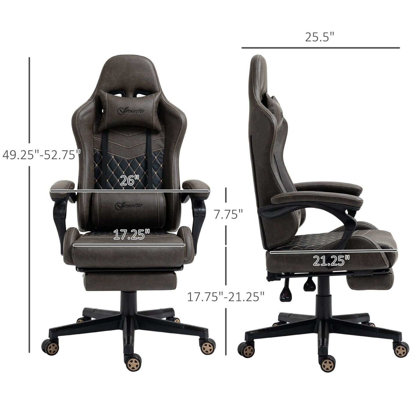 Fauteuil de jeu inclinable pivotant à 360° en cuir synthétique avec repose-pieds, appui-tête, support lombaire et hauteur réglable