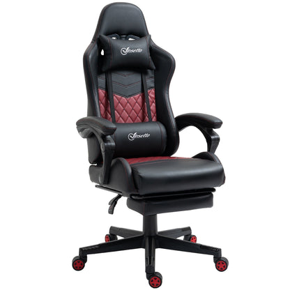 Fauteuil de jeu inclinable pivotant à 360° en cuir synthétique avec repose-pieds, appui-tête, support lombaire et hauteur réglable
