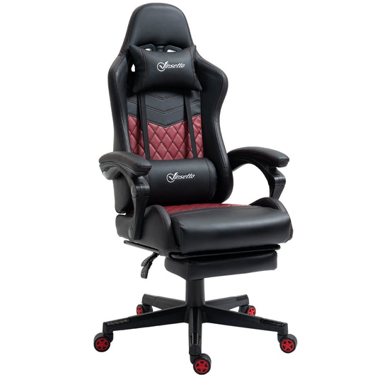 Fauteuil de jeu inclinable pivotant à 360° en cuir synthétique avec repose-pieds, appui-tête, support lombaire et hauteur réglable