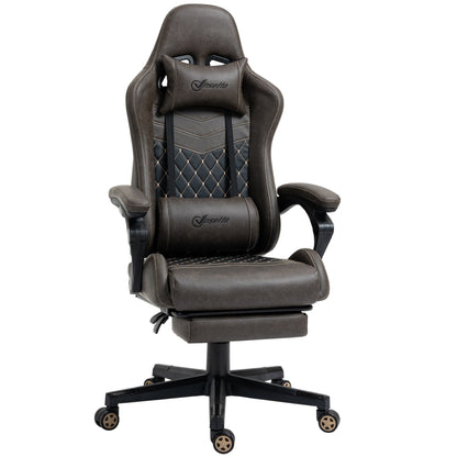 Fauteuil de jeu inclinable pivotant à 360° en cuir synthétique avec repose-pieds, appui-tête, support lombaire et hauteur réglable