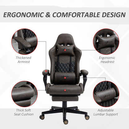 Fauteuil de jeu inclinable pivotant à 360° en cuir synthétique avec repose-pieds, appui-tête, support lombaire et hauteur réglable