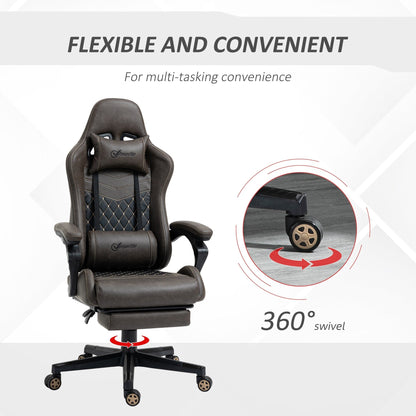 Fauteuil de jeu inclinable pivotant à 360° en cuir synthétique avec repose-pieds, appui-tête, support lombaire et hauteur réglable