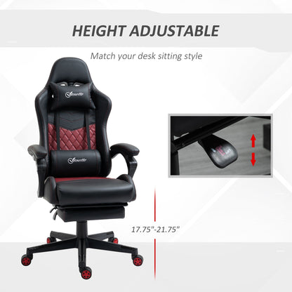Fauteuil de jeu inclinable pivotant à 360° en cuir synthétique avec repose-pieds, appui-tête, support lombaire et hauteur réglable