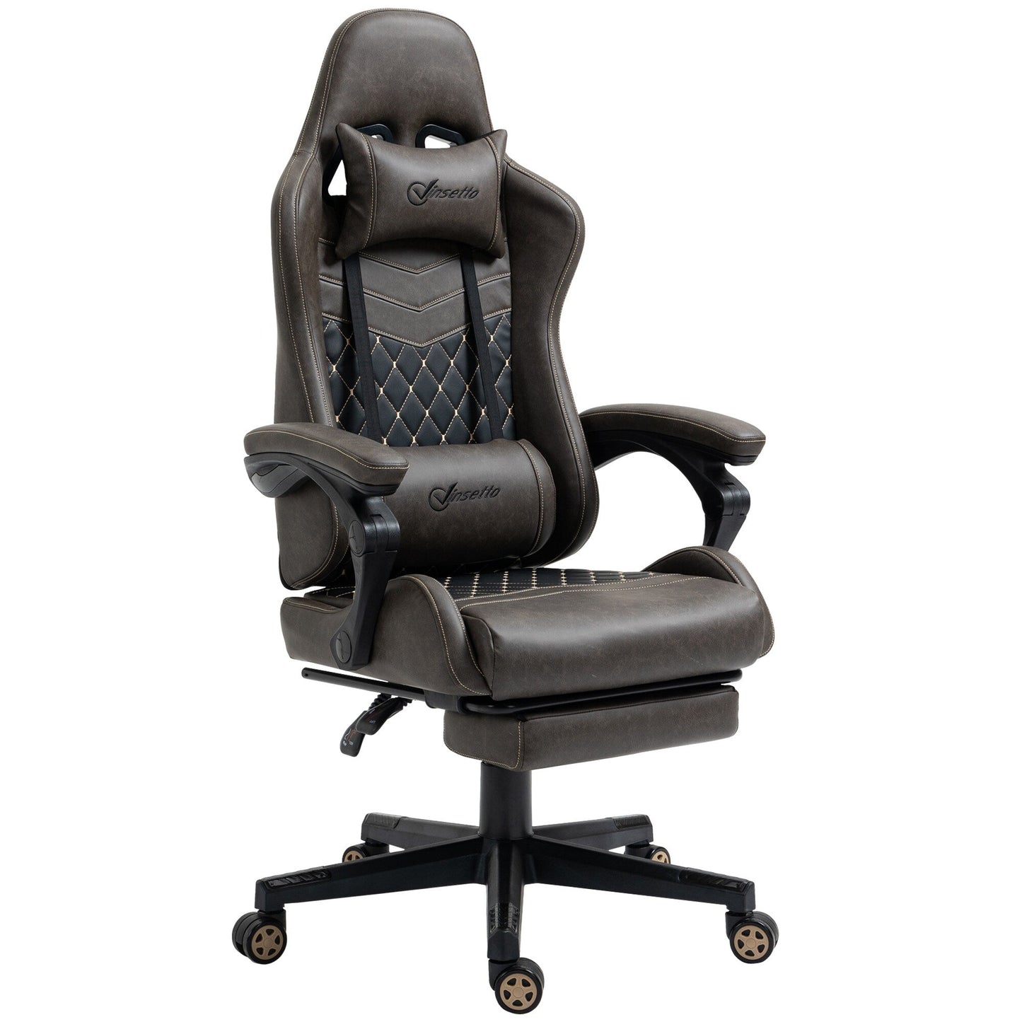 Fauteuil de jeu inclinable pivotant à 360° en cuir synthétique avec repose-pieds, appui-tête, support lombaire et hauteur réglable