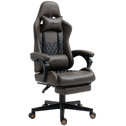 Fauteuil de jeu inclinable pivotant à 360° en cuir synthétique avec repose-pieds, appui-tête, support lombaire et hauteur réglable