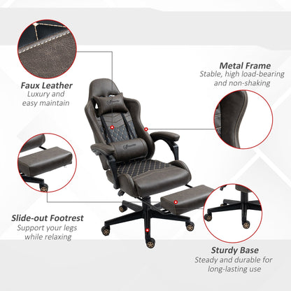 Fauteuil de jeu inclinable pivotant à 360° en cuir synthétique avec repose-pieds, appui-tête, support lombaire et hauteur réglable