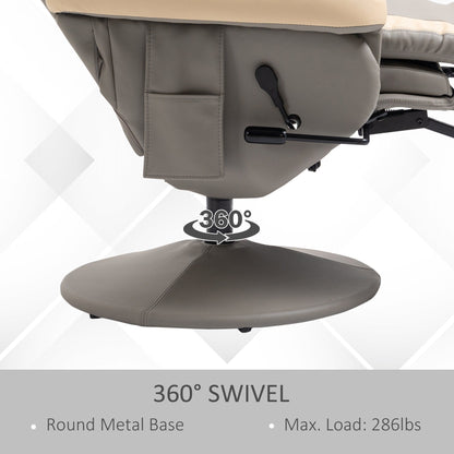 Fauteuil inclinable manuel en cuir PU avec inclinaison à 135°, repose-pieds réglable, pivotant à 360°, porte-gobelets et poches de rangement