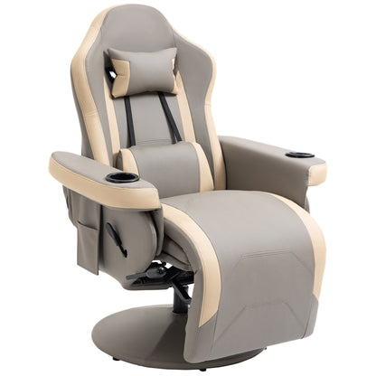 Fauteuil inclinable manuel en cuir PU avec inclinaison à 135°, repose-pieds réglable, pivotant à 360°, porte-gobelets et poches de rangement