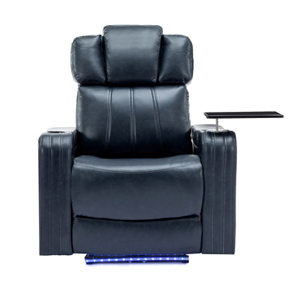 Fauteuil de massage en cuir synthétique avec porte-gobelet, haut-parleur Bluetooth et ports USB Fauteuil inclinable pour home cinéma avec plateau