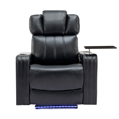 Fauteuil de massage en cuir synthétique avec porte-gobelet, haut-parleur Bluetooth et ports USB Fauteuil inclinable pour home cinéma avec plateau