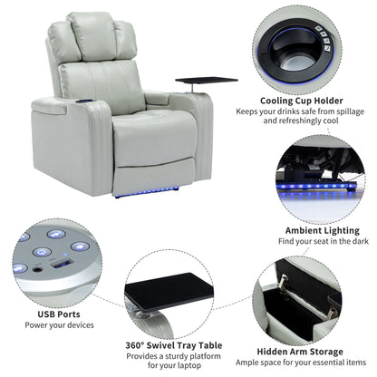 Fauteuil de massage en cuir synthétique avec porte-gobelet, haut-parleur Bluetooth et ports USB Fauteuil inclinable pour home cinéma avec plateau