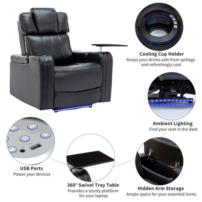 Fauteuil de massage en cuir synthétique avec porte-gobelet, haut-parleur Bluetooth et ports USB Fauteuil inclinable pour home cinéma avec plateau